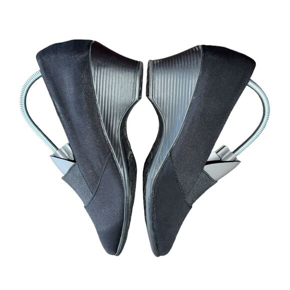 George Heels Women’s 8.5 Comfort Start Loafers Pumps Wedge Black Fabric Slip On - Picture 5 of 6